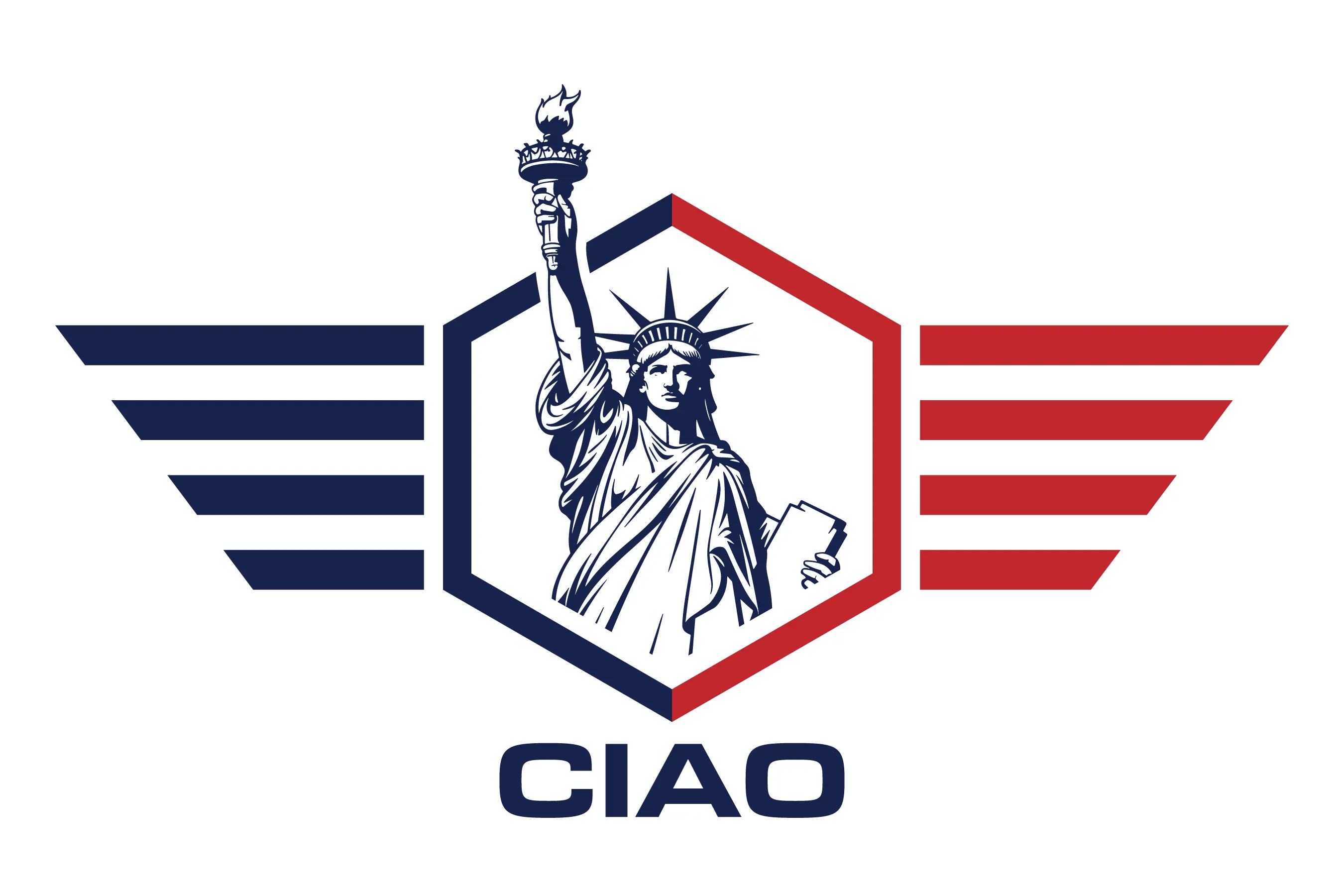 Statue of Liberty with patriotic wings and 'CIAO' text.